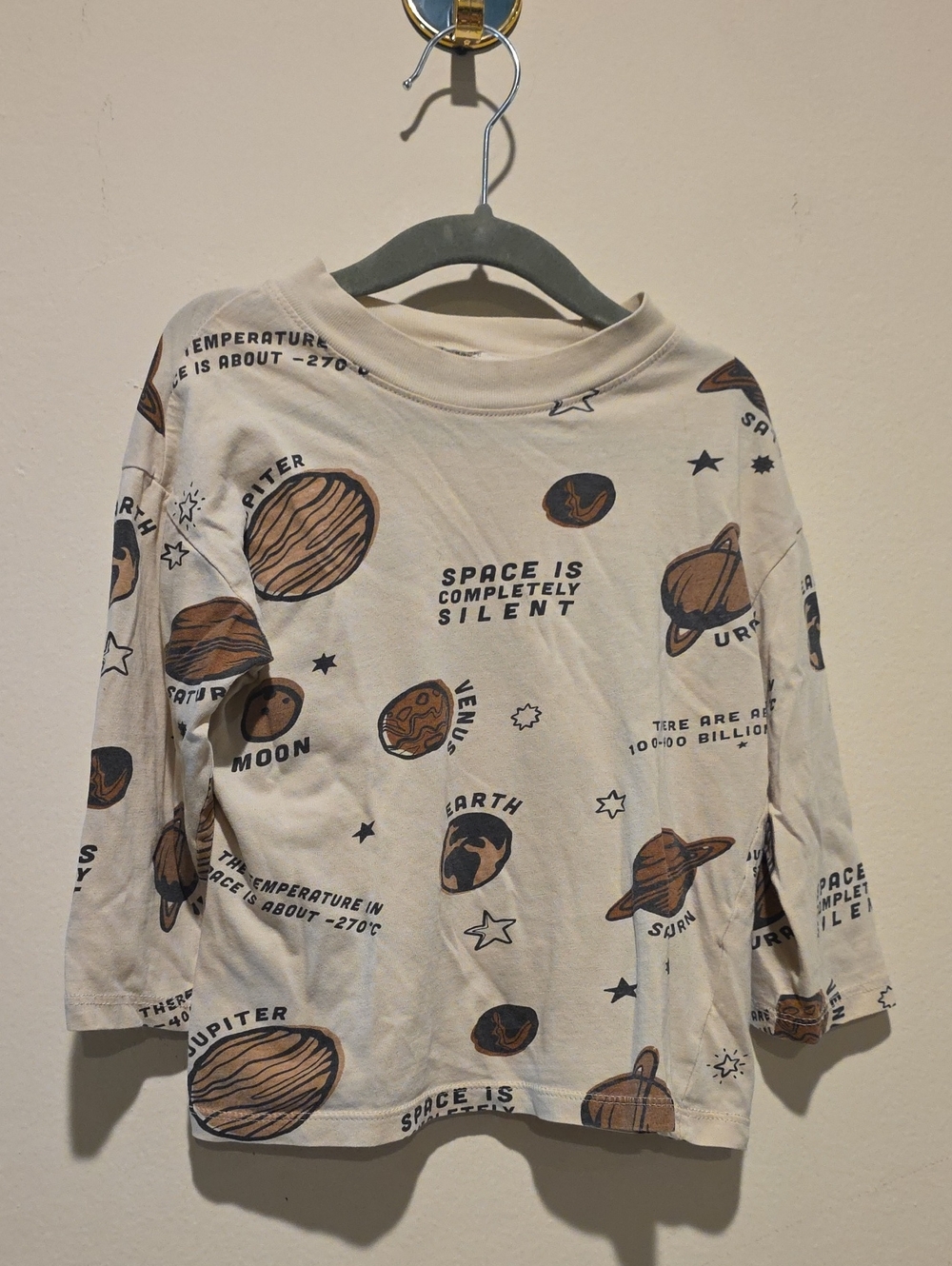 Kids' Space Print Long-Sleeve Top - Cream and Brown 3 4 T H And M